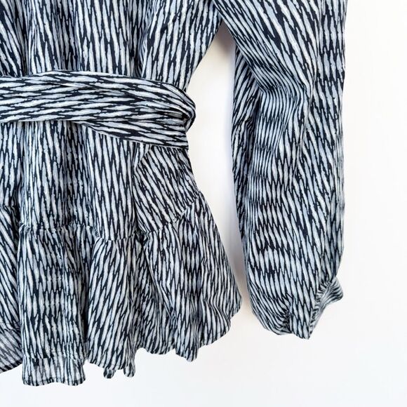 Banana Republic Factory Navy and Light Blue Ikat  Long Sleeve Peplum Blouse - Picture 11 of 11